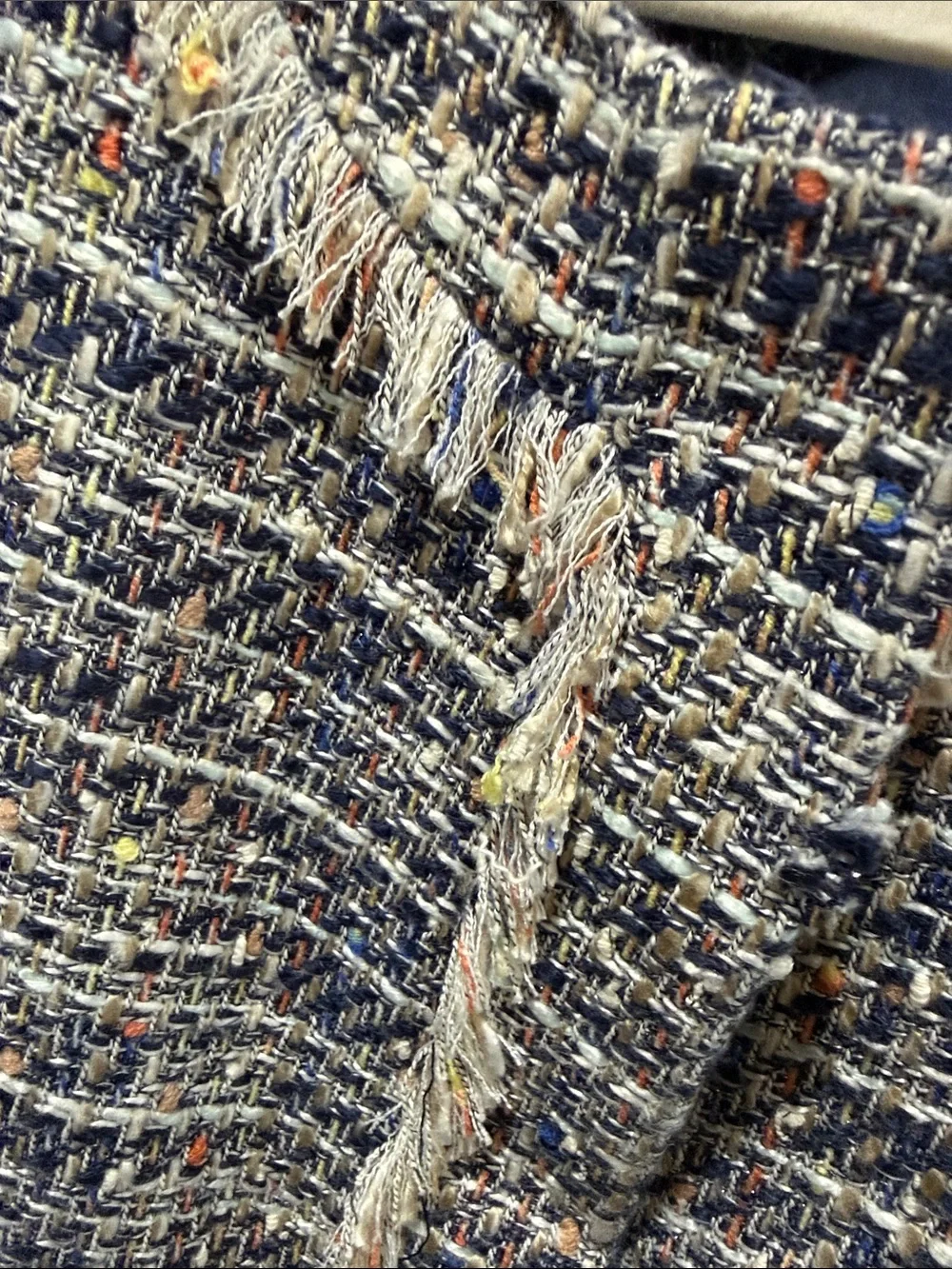 J. Crew Navy and Cream Tweed Fringe Jacket
